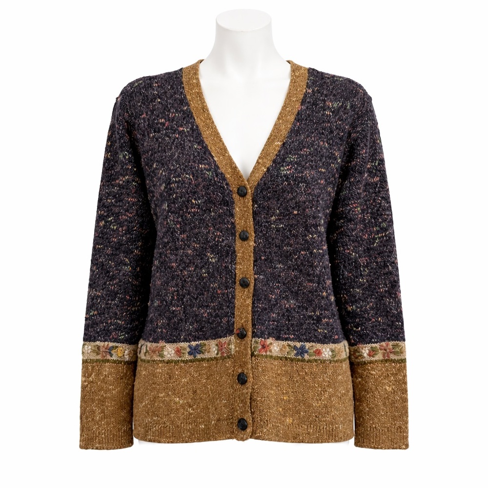 Size M Graffiti Women’s Wool Blend Floral Knit Cardigan Grandpa Grandma Cozy